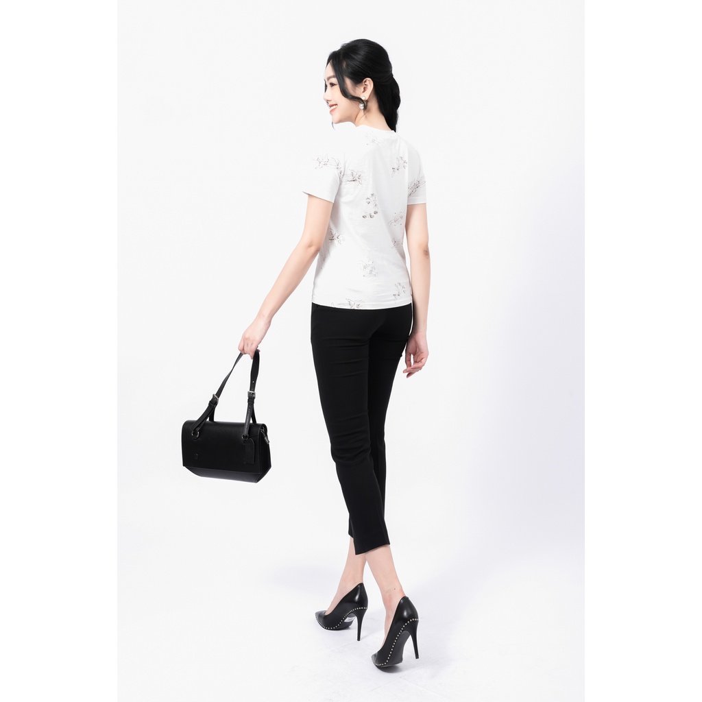 Áo thun nữ FIONA cổ tròn phối borip áo phông cotton tay ngắn dáng suông in hoa màu sắc trẻ trung F521210
