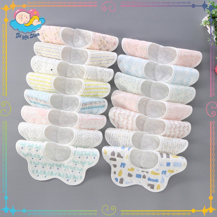 (Tuyển sỉ, ctv) Yếm cotton tròn xoay 360 dày dặn thấm hút tốt, mặt dưới chống thấm cúc bấm phía sau rất tiện lợi