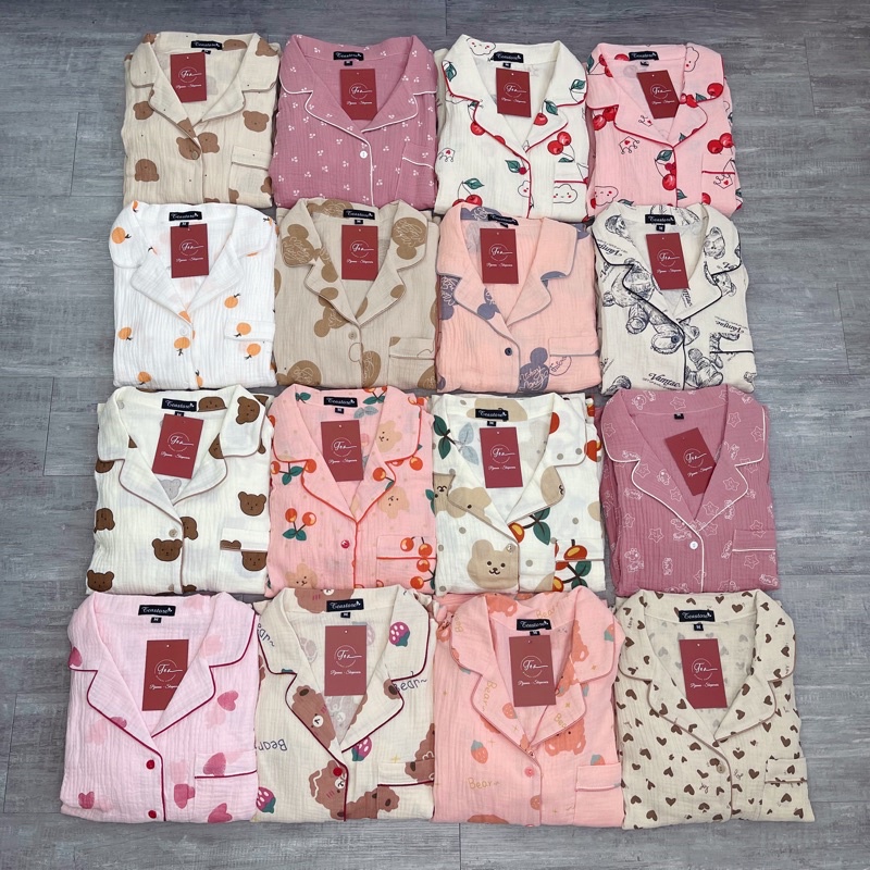 Bộ Mặc Nhà Pyjama Chất Xô Muslin Tea Store Áo Dài Quần Dài Họa Tiết Dễ Thương | BigBuy360 - bigbuy360.vn