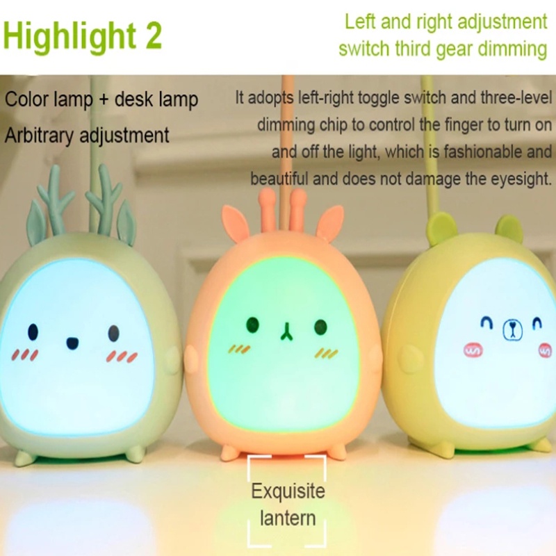 Đèn LED Để Bàn Hình Chú Hươu Hoạt Hình 3 Chế Độ Sáng Tạo/ Cổng Sạc USB