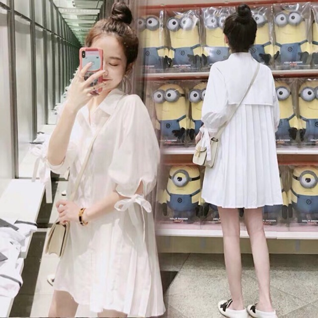 Đầm sơ mi trắng dập li