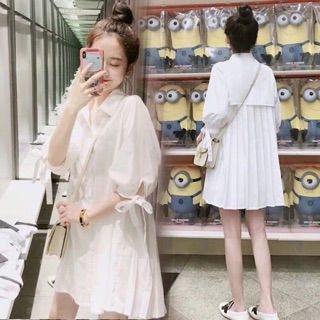 Đầm sơ mi trắng dập li