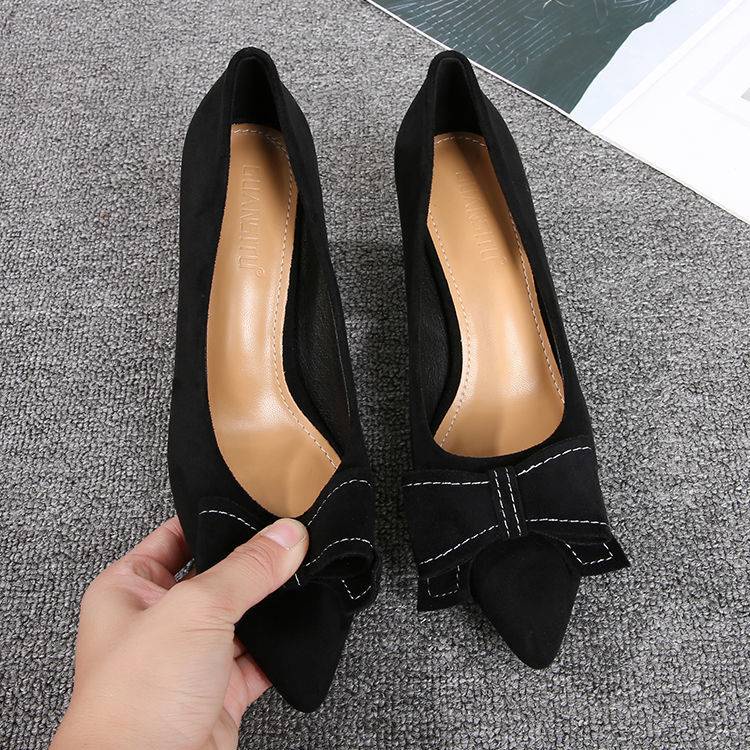 Giày Cao Gót Màu Đen Đính Nơ Xinh Xắn Dễ Phối Đồ Thời Trang Dành Cho Mùa Xuân Thu