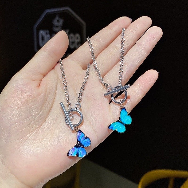 Vòng Đeo Tay Dạng Chuỗi Xích Phối Mặt Hình Bướm Xanh Dương Phong Cách Hàn Quốc Cổ Điển Quyến Rũ Thời Trang Cho Nữ