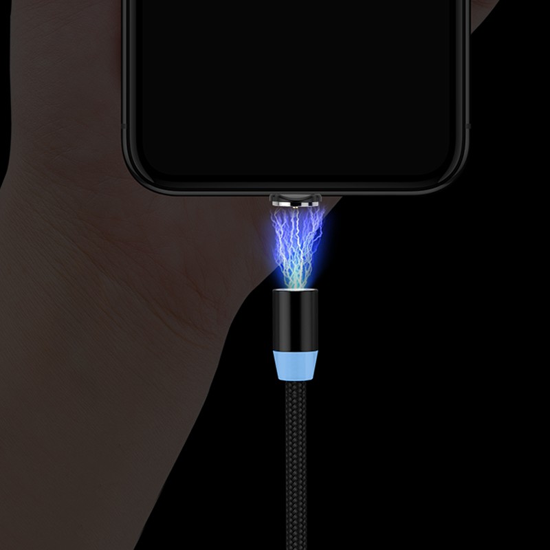 Cáp sạc từ hít nam châm 2 đầu Android và iPhone 360 độ dây dù, có LED