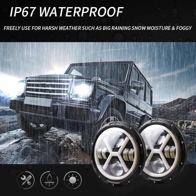 Đèn Pha Tròn 500W 7 Inch 30000LM Kèm Vòng Đệm Cho JEEP Wrangler JK TJ LJ