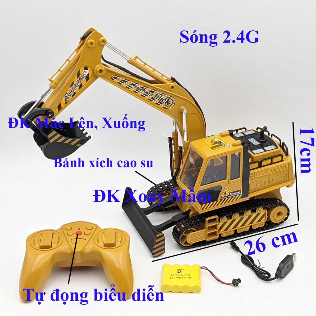 Xe múc điều khiển từ xa,  bánh xích- xoay mâm -  pin sạc - có đèn nhạc 9 kênh cực lớn - Dành bé Năng Động