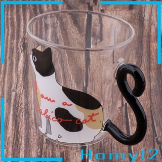 2PCS Cat Pattern Transparent Double-Layer Glass Coffee Mugs & Handle 250ml