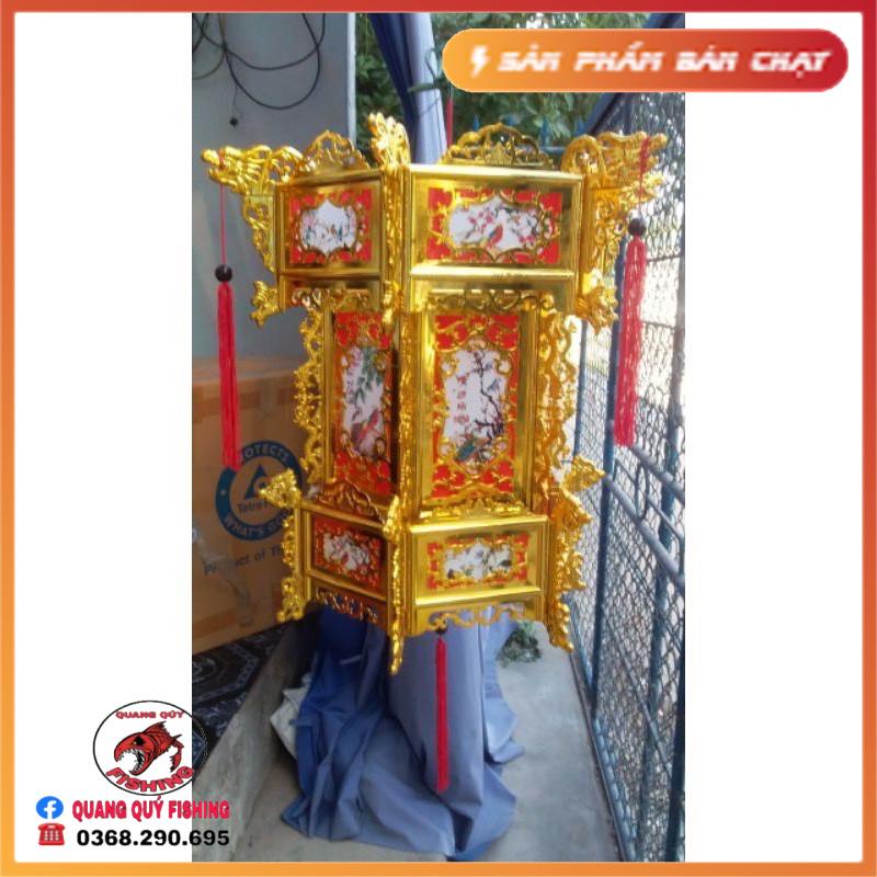 Đèn lồng lục giác 3 tầng trang trí tết mạ vàng in chữ Việt Nam cao cấp