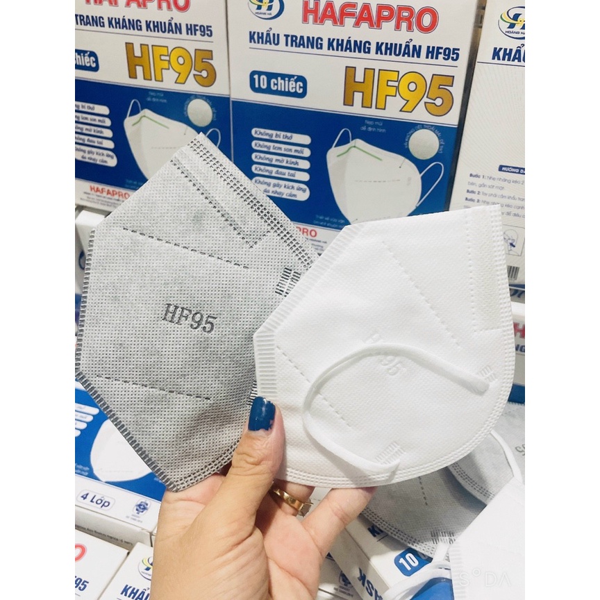 1 hộp 10 CÁI Khẩu Trang 3D_HAFAPRO HF95 màu TRẮNG & XÁM  chính hãng_4 lớp chống bụi mịn PM2.5 bảo vệ sức khỏe
