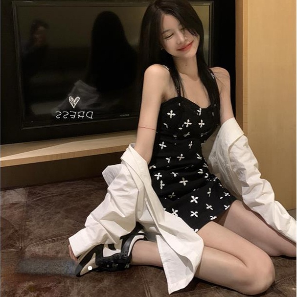 Đầm Ngắn Cổ Chữ V Họa Tiết Hoa Quyến Rũ Thời Trang Mùa Hè Hàn Quốc Cho Nữ