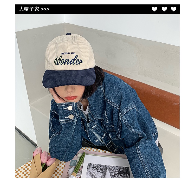 Mũ lưỡi trai vải nhung mềm mại thêu họa tiết phong cách retro thời trang thu đông cho nam và nữ