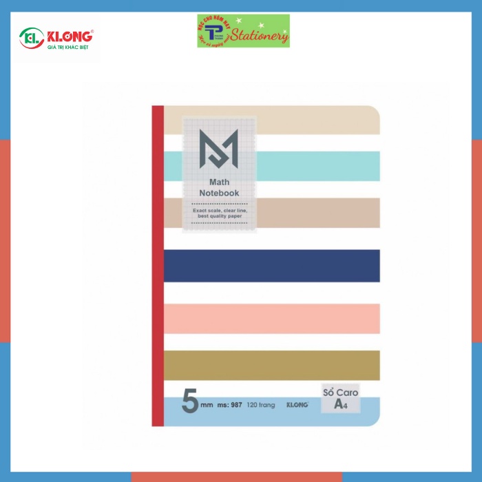 Vở may dán gáy 120,200 trang Caro A4 Klong Math Notebook, vở Klong MS 987,988