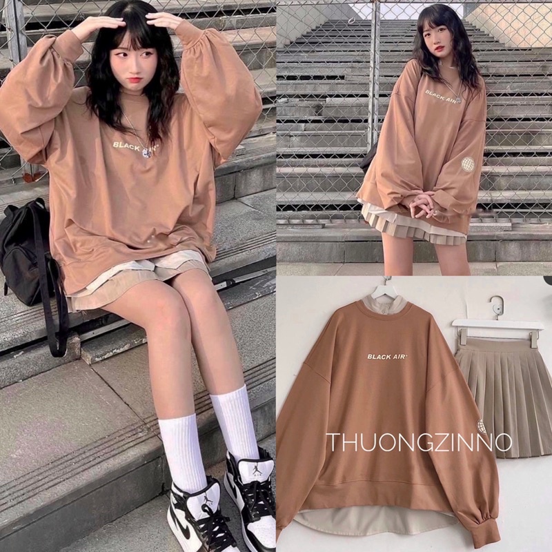 [Ảnh thật/Video]Áo hoodie nỉ bông tông màu nâu tây Áo sweter basic dáng rộng Hàn Quốc