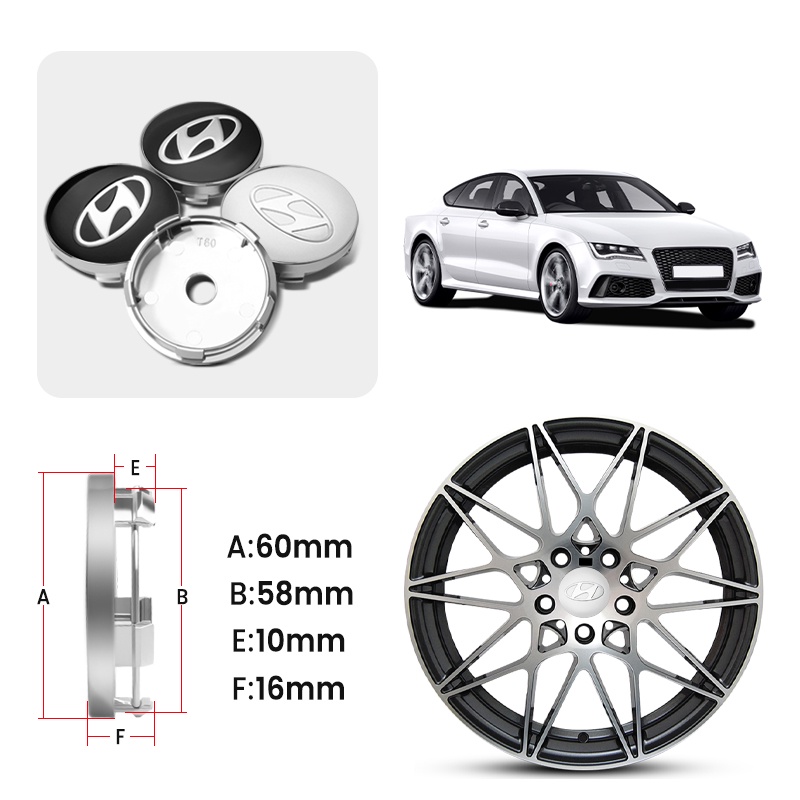 Ốp Chụp Mâm Logo Vành Bánh Xe Trung Tâm Xe Hyundai Cao Cấp 60mm