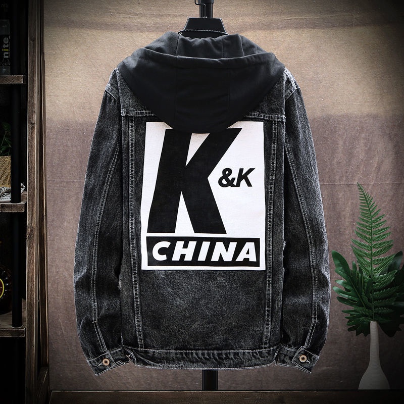 Áo khoác denim có mũ trùm dáng rộng phong cách Hàn Quốc thời trang xuân thu cho nam size M-3Xl 5