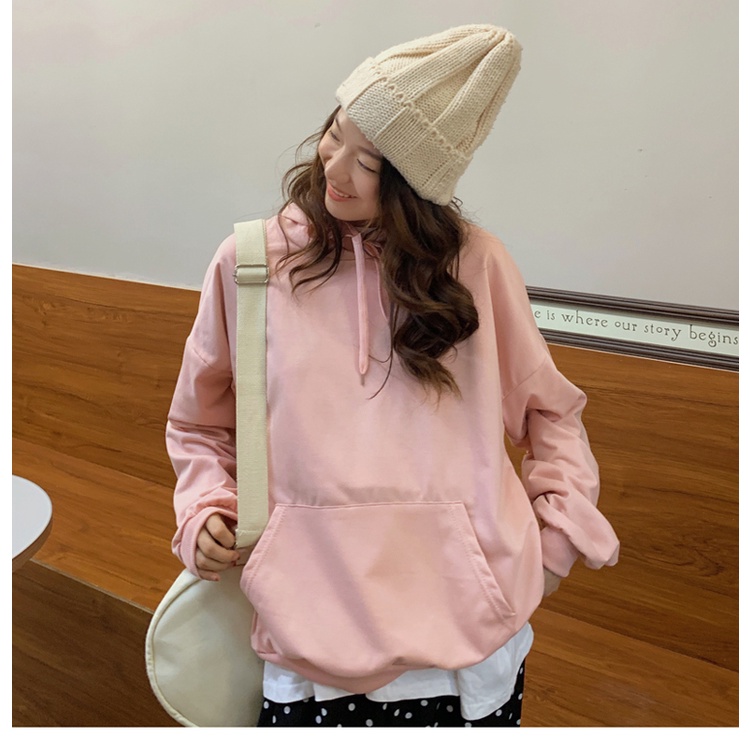 SUXI Áo Hoodie Mỏng Tay Dài Dáng Rộng Màu Trơn Thời Trang Mùa Thu Mới