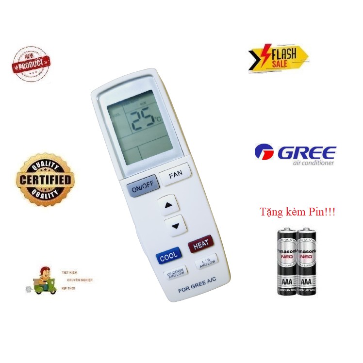 Remote điều khiển điều hoà Gree các dòng GWC GWH 1 &amp;2 chiều Inverter- Hàng tốt mới 100% Tặng kèm Pin!