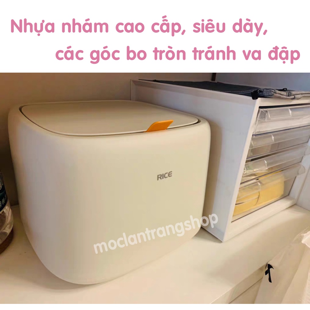 Thùng gạo nhựa vuông thông minh phong cách Bắc Âu 10kg, tặng bơ đong gạo. Thùng đựng gạo thấp, đẹp thời trang cao cấp