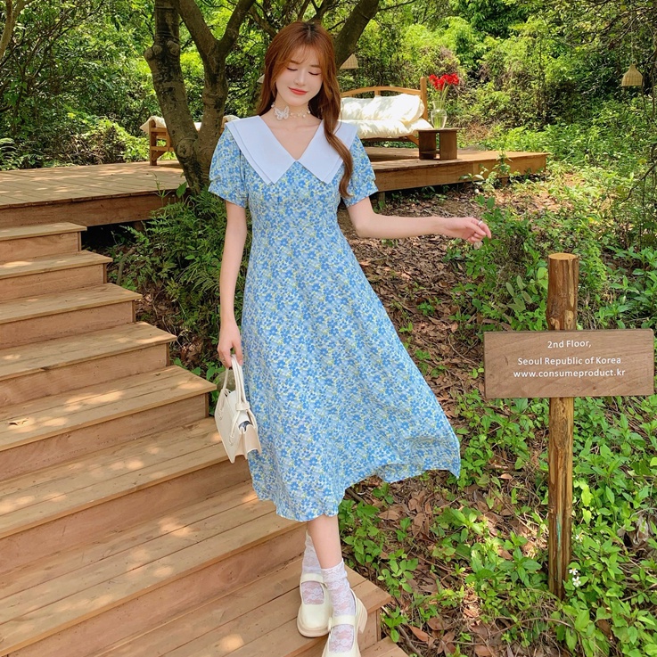 Đầm hoa Perty kiểu retro Hàn Quốc thiết kế ngọt ngào cho nữ