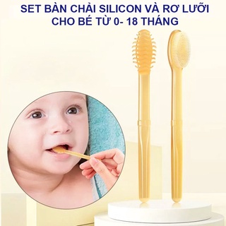 Sét rơ lưỡi + bàn chải silicon cho bé 0-18 tháng