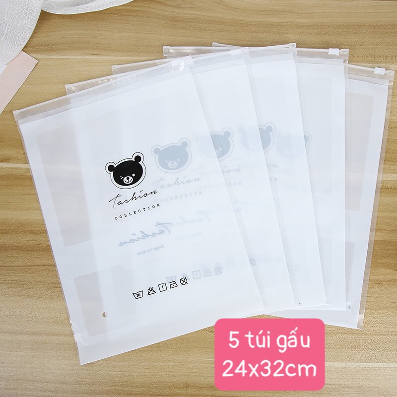 Combo 5 túi zip đựng quần áo, đựng đồ sạch HÌNH GẤU ĐEN và HỒNG HẠC dễ thương