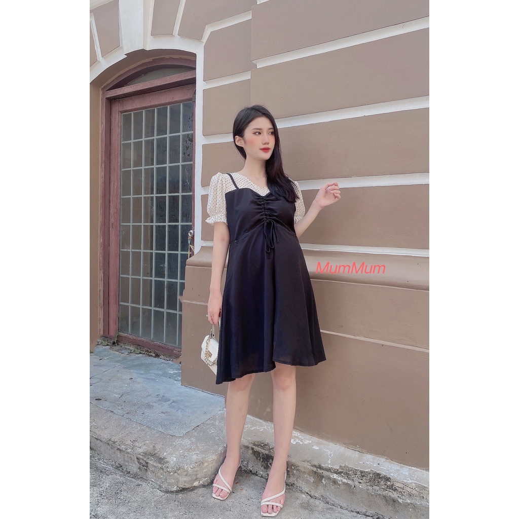 Đầm Bầu đen phối bi sang chảnh.