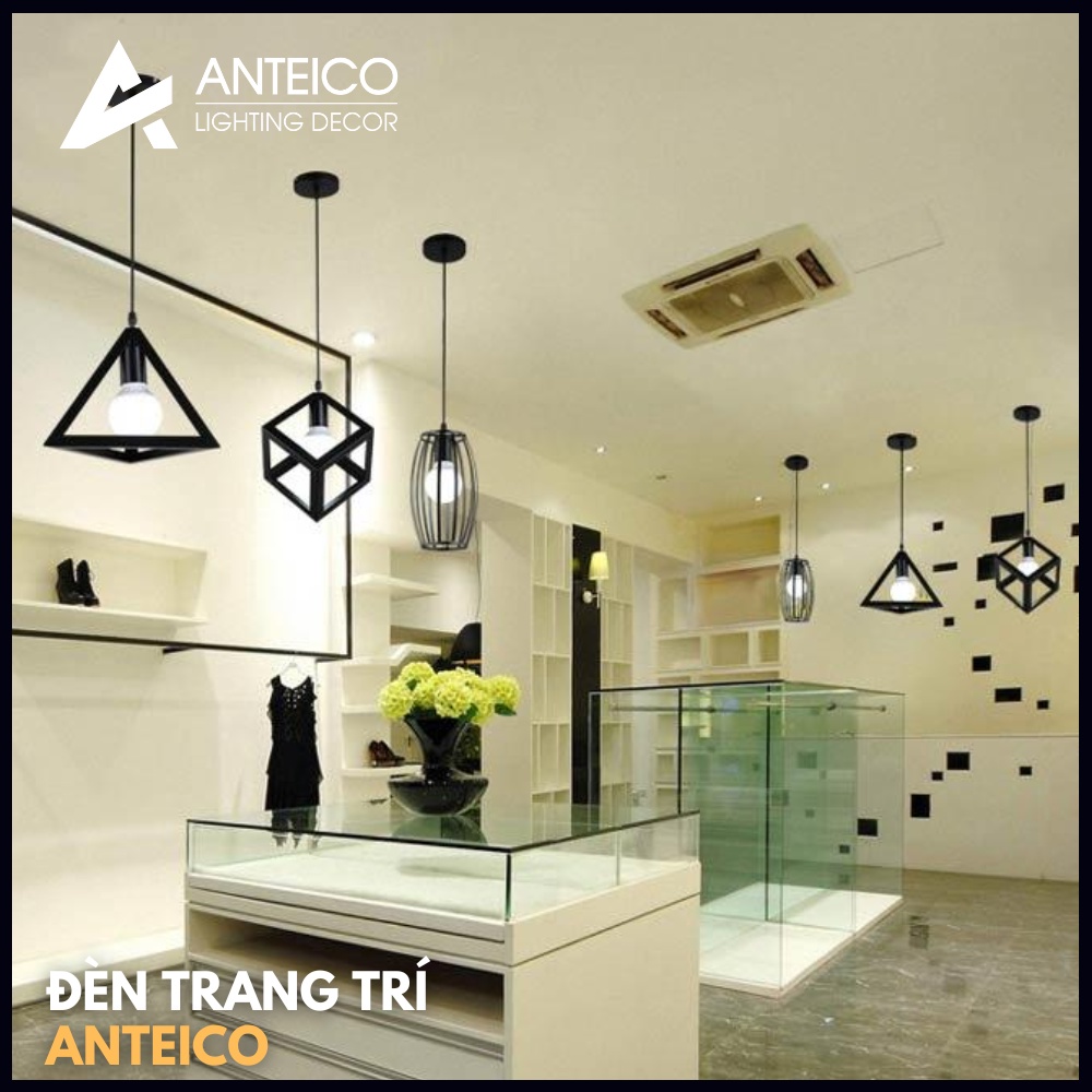 Đèn thả hình khối hình vuông lắp trần đầy đủ phụ kiện lắp đặt trang trí bàn ăn quán xá Anteico Decor Lighting