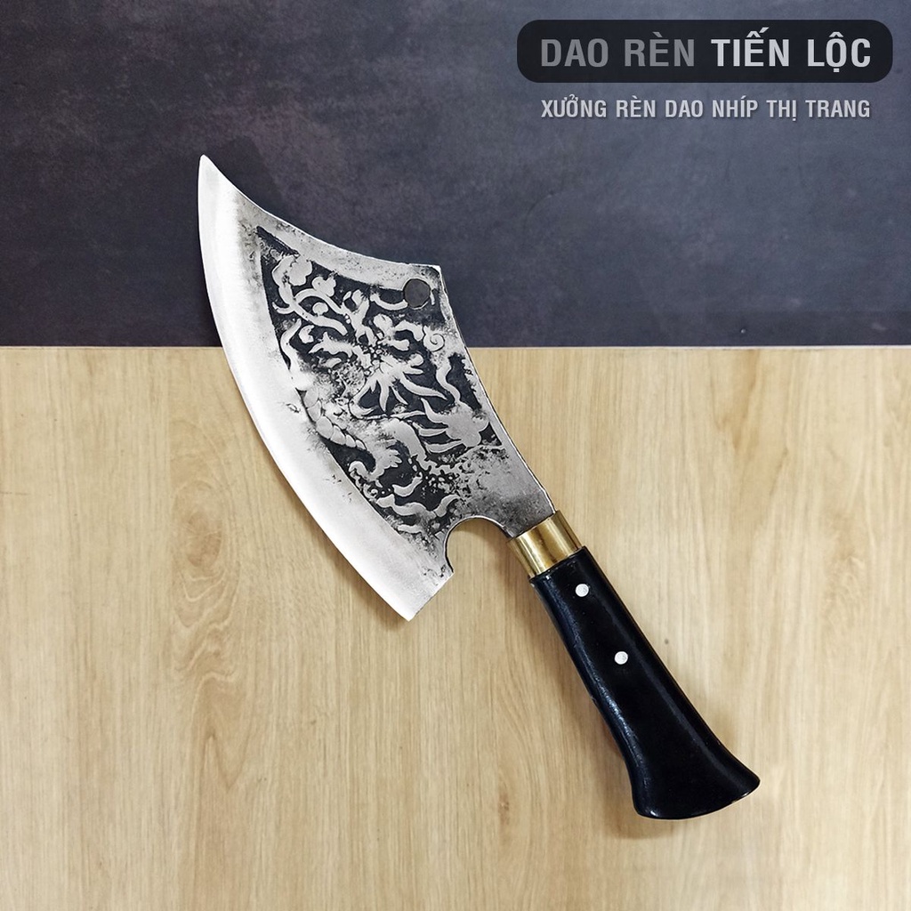 Bộ 3 Dao Nhà Bếp - Dao Chặt, Thái, Lọc Thép Nhíp Ô Tô Dập Vân 2 Mặt Cao Cấp