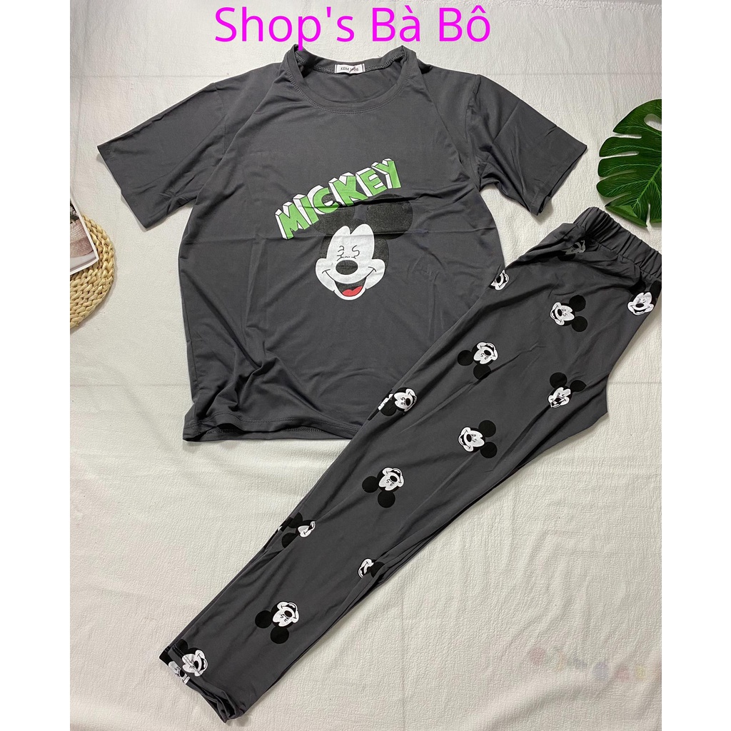 Bộ thun chuột mickey, quần legging ôm cho nữ mặc nhà, mặc đi chơi, vải dày dặn
