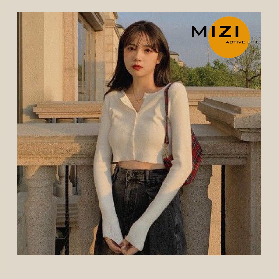 Áo croptop nữ tay dài kiểu ôm bigsize thun body cổ tròn có nút cúc ulzzang thời trang Hàn Quốc Mizi AT01