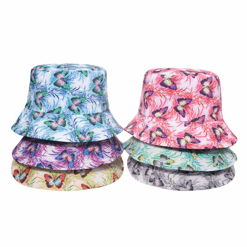 New Women Butterfly Double Sided Embroidery Autumn Winter Bucket Hat Foldable Sun Hat Cap Hip Hop Fishing Cap Outdoor Hat Gift|Women's Bucket Hats