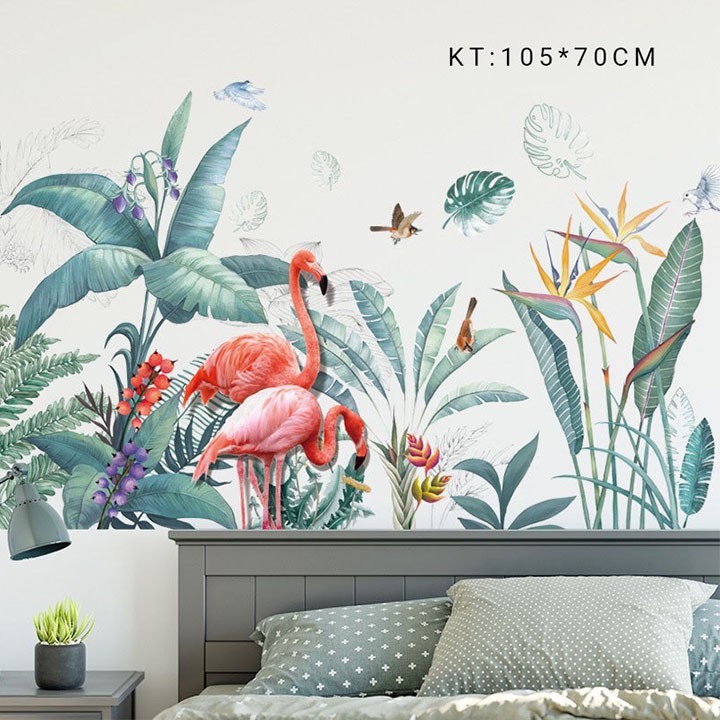 Decal dán tườngHÀNG CAO CẤPhọa tiết hoa lá cây cối phong cảnh, Giấy dán tường phòng khách phòng ngủ có sẵn keo