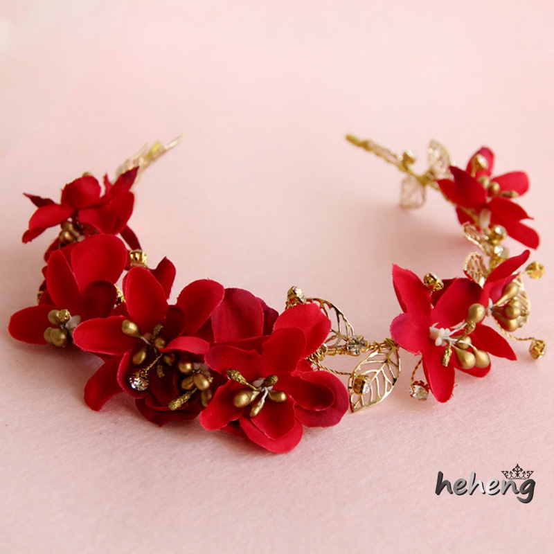 Kẹp Tóc Họa Tiết Hoa Màu Đỏ Tươi Mới Thời Trang Cho Cô Dâu