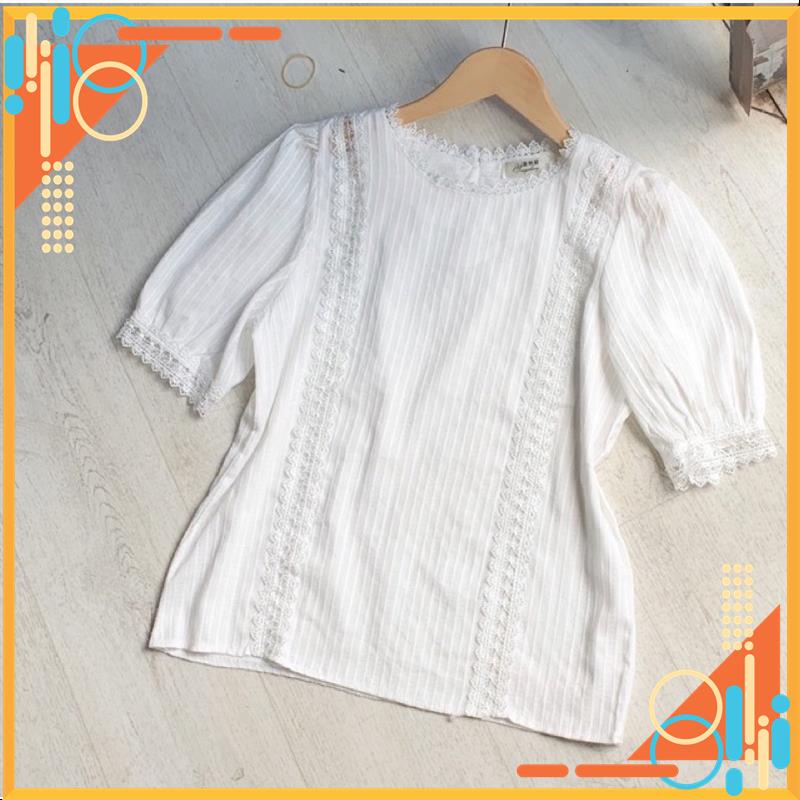 Áo trắng cộc tay ren áo sơ mi trắng áo sơ mi viền ren sơ mi tiểu thư MSP26874 | BigBuy360 - bigbuy360.vn
