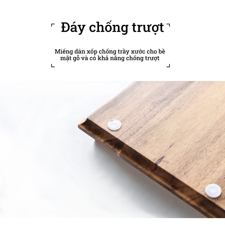 Khay gỗ tràm hình chữ nhật tay cầm kim loại BAMBOOO ECO decor món ăn