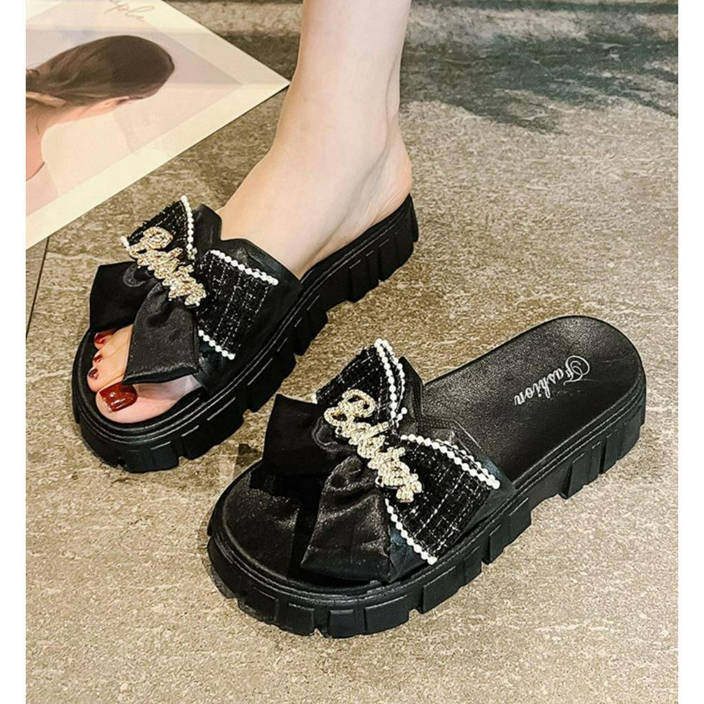 Dép Nữ Đế Cao 5cm BDStar Đính Nơ Tiểu Thư Phong Cách Hàn Quốc