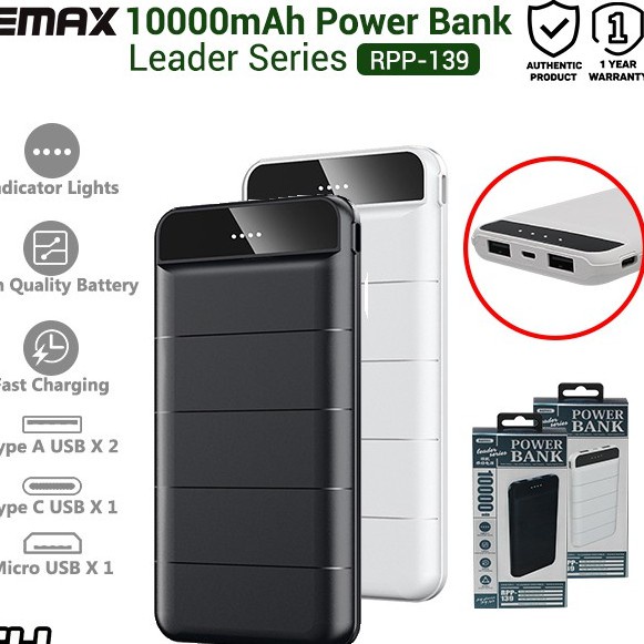 Pin dự phòng chính hãng 10000mah Remax RPP-139