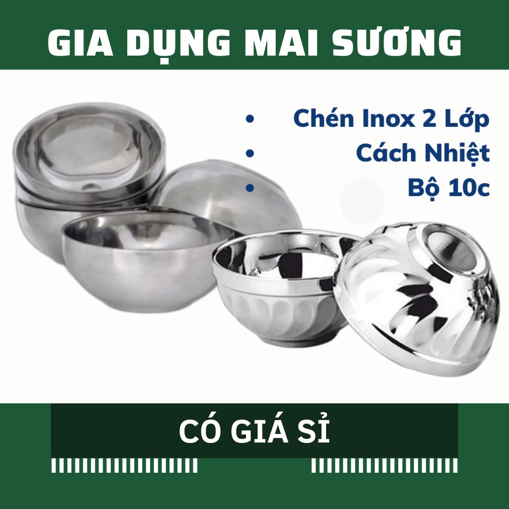 [Giá Sỉ] Bộ 10 Chén Inox Xoắn - Trơn 2 Lớp Cách Nhiệt Loại Xịn