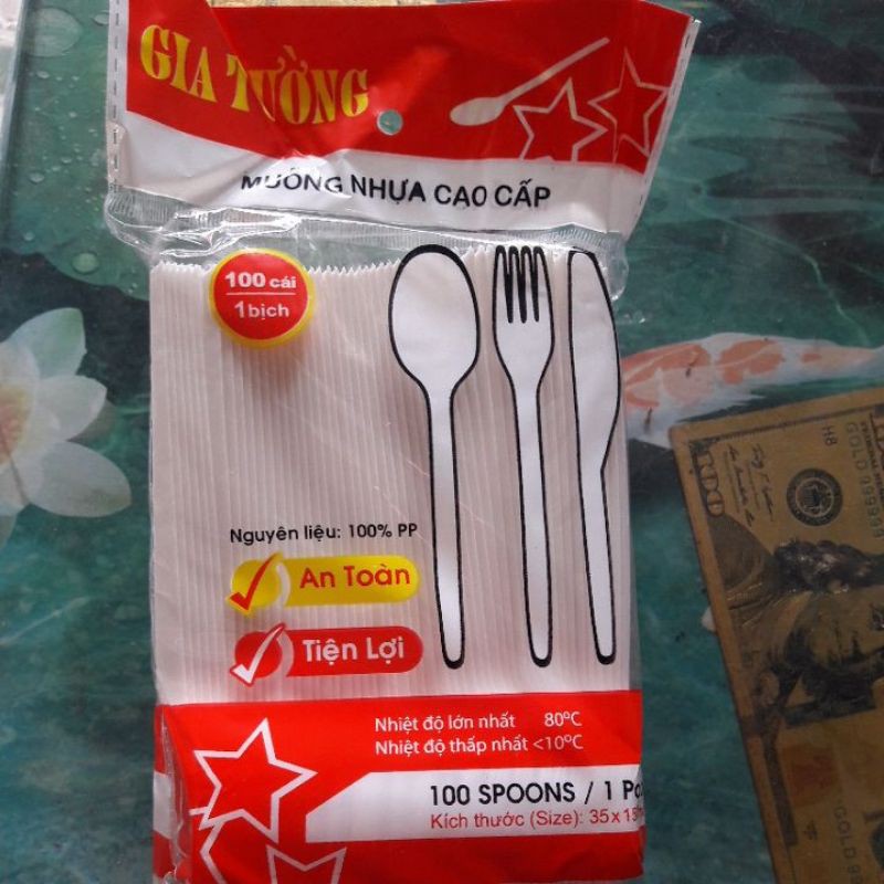 Muỗng nhựa trắng sữa cao cấp 1 gói 100 cái