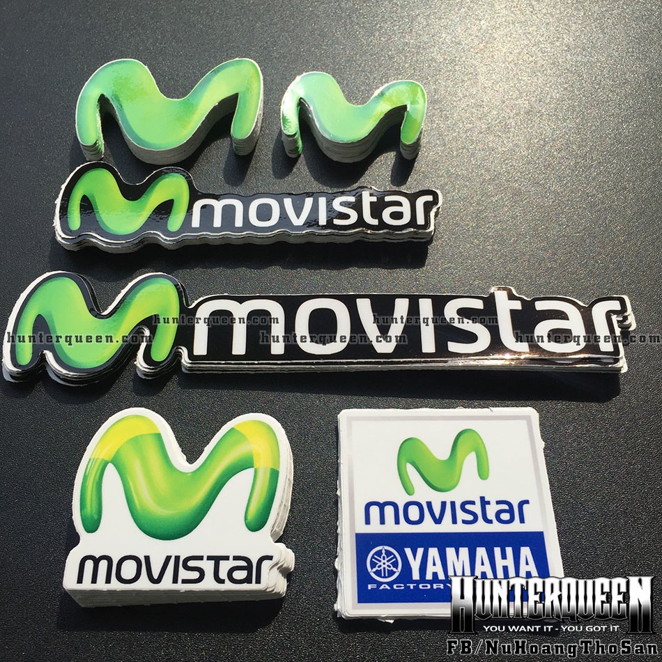 Trọn bộ 6 logo Movistar 3D. Decal cao cấp, chống nước, bền màu, độ dính cao. Sticker dán xe máy