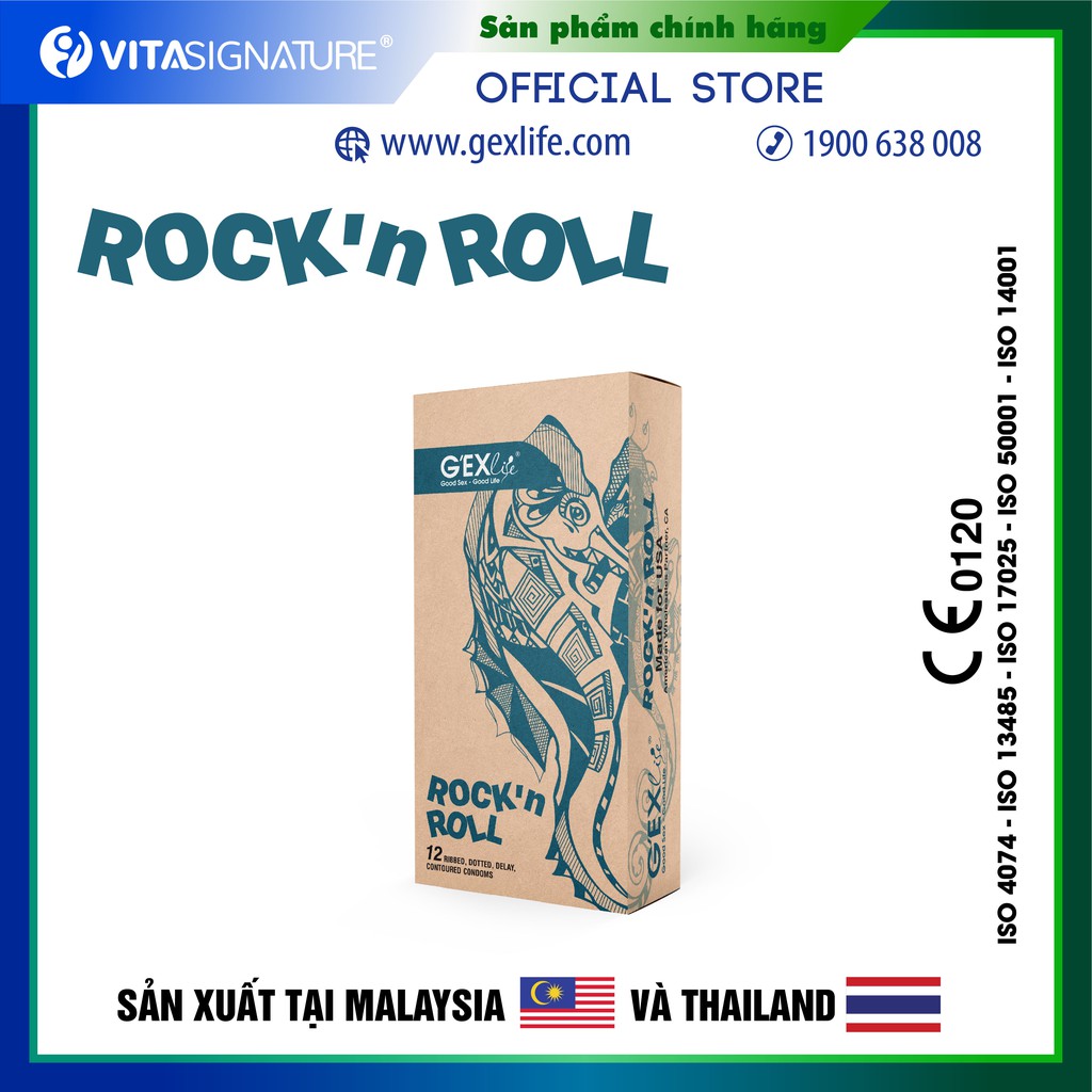 [Mã LTBAUAB18 giảm 7% đơn 99K] Bao cao su G'EXlife Rock'nRoll gân gai, hạt nổi, kéo dài thời gian hộp 12 cái