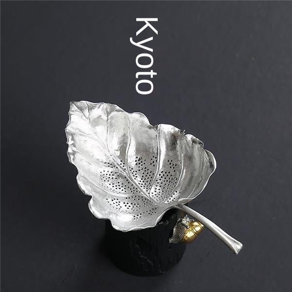 ✻bạc Kyoto Bộ lọc trà bằng bạc sterling bạc bộ lọc trà bạc phễu pha trà phụ kiện bộ lọc trà đồng lá bồ đề thiếc trà sáng