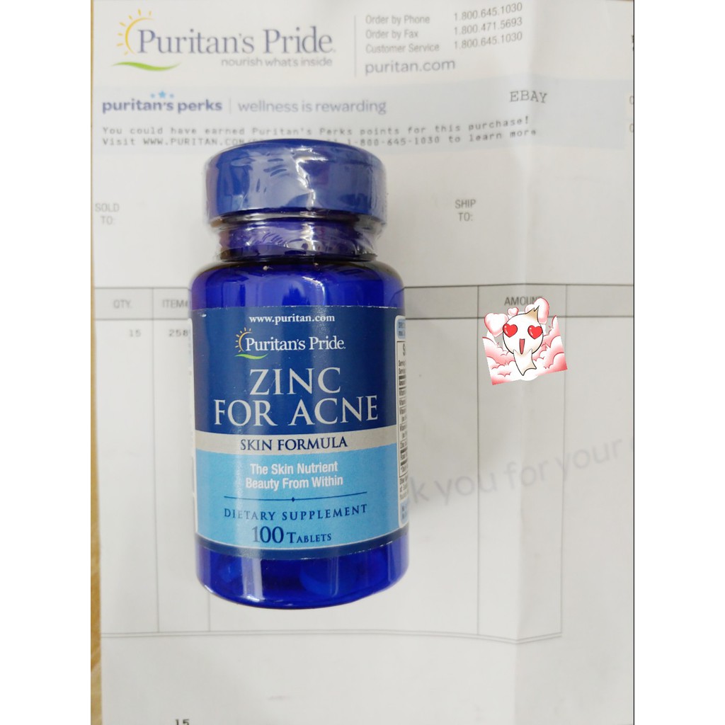 [Mã FMCGLOC giảm 5% đơn 250K] [Bill Mỹ]-Viên bổ sung kẽm trị mụn Zinc For Acne 100 viên