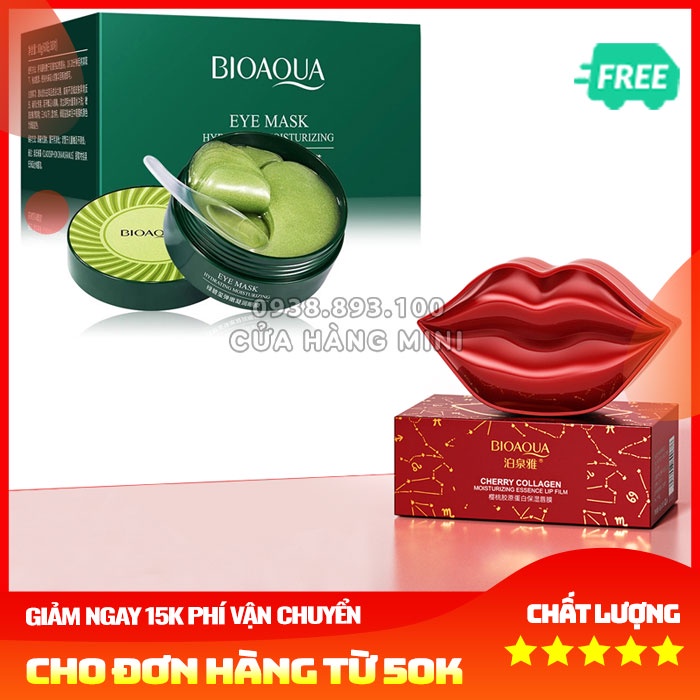 【FREESHIP】 Combo 1 Hộp Mặt Nạ Mắt Tảo Biển Và 1 Hộp Mặt Nạ Làm Hồng Môi Bioaqua Cherry Collagen