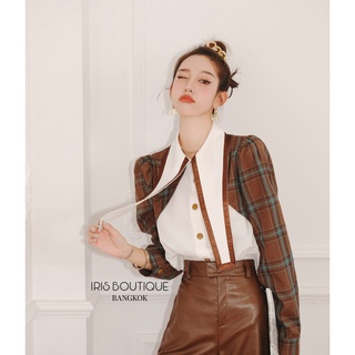 [Hàng sẵn - ORIGINAL DESIGN] Iris Boutique IS227-IP044 22/SS Lady boss shirt+PU pants áo sơ mi và quần đùi da