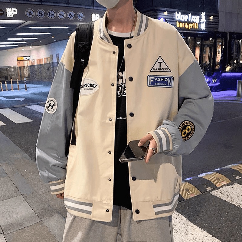 Áo Khoác Gió Nam Chất Dù Hai Lớp Logo Thêu Phối Tay Khác Màu Kiểu Dáng Bomber Phong Cách Trẻ Trung Form Rộng Mặc Thoải M
