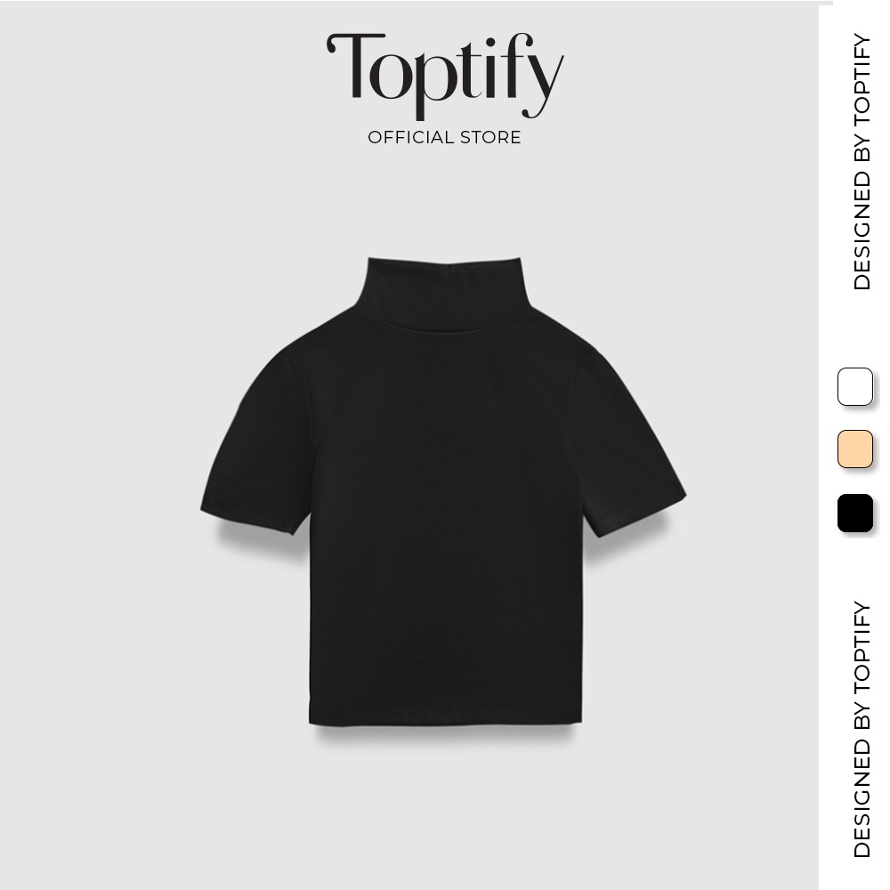 Áo croptop nữ body trơn ngắn tay cổ lọ TOPTIFY chất thun gân form basic AC26