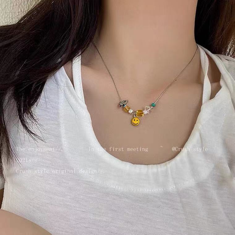 Dây chuyền hình mặt cười phối màu phong cách retro Hàn Quốc độc đáo
