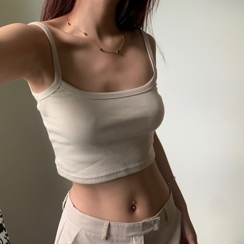 ADDSOMESUGAR Áo dây khoét lưng vải thun gân